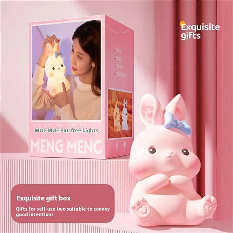 Luminária de ambiente criativa e fofa de coelho de silicone para cabeceira e quarto - Rosa