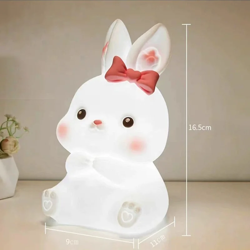 Kreativt sjukt litet kaninlampa i silikon, nattlampa till sängen, rumslampa i vit färg - Storlek S