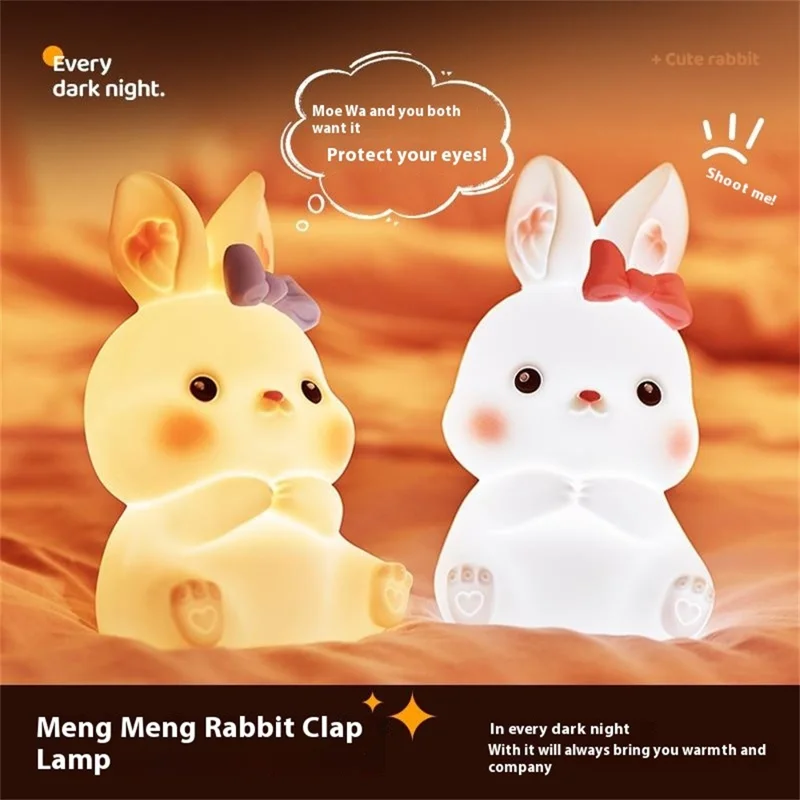 Kreativt sjukt litet kaninlampa i silikon, nattlampa till sängen, rumslampa i vit färg - Storlek S