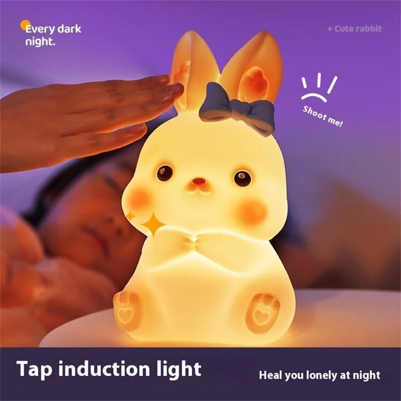 Kreativt sjukt litet kaninlampa i silikon, nattlampa till sängen, rumslampa i vit färg - Storlek S