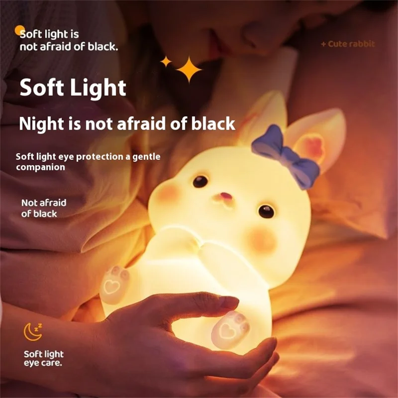 Kreativt sjukt litet kaninlampa i silikon, nattlampa till sängen, rumslampa i vit färg - Storlek S