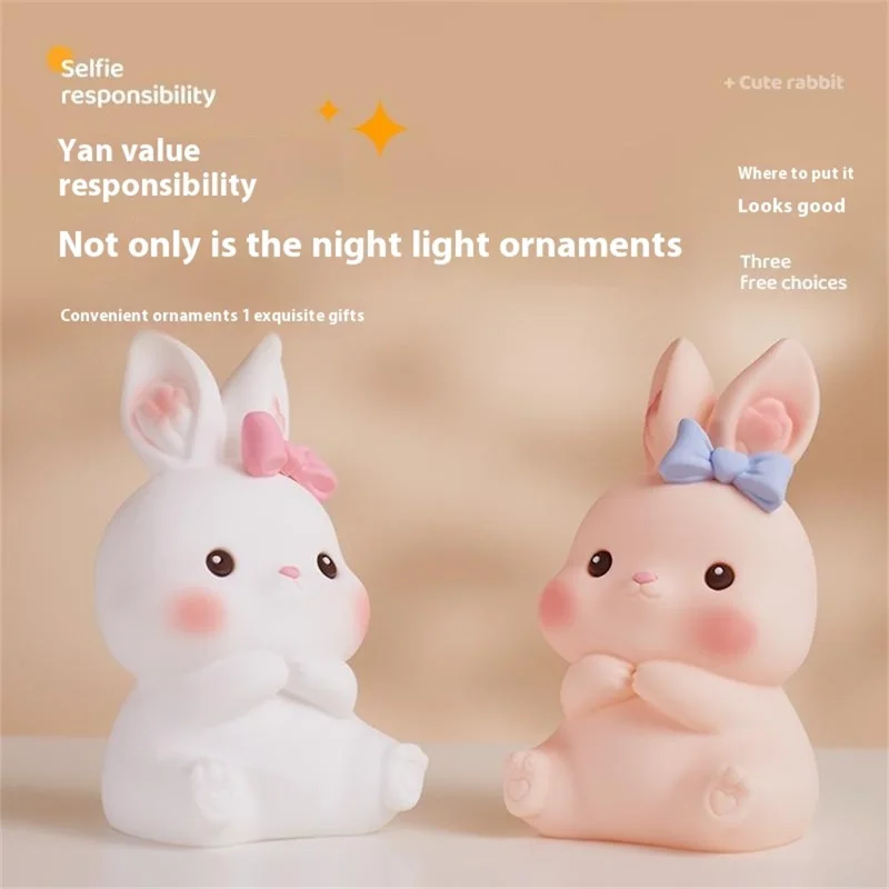 Kreativt sjukt litet kaninlampa i silikon, nattlampa till sängen, rumslampa i vit färg - Storlek S