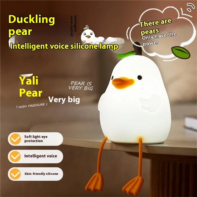Niedliche Ente Birne Nachtlicht für Kinder Smart Voice Control Silikon Lampe USB wiederaufladbar Schlafzimmer Dekoration