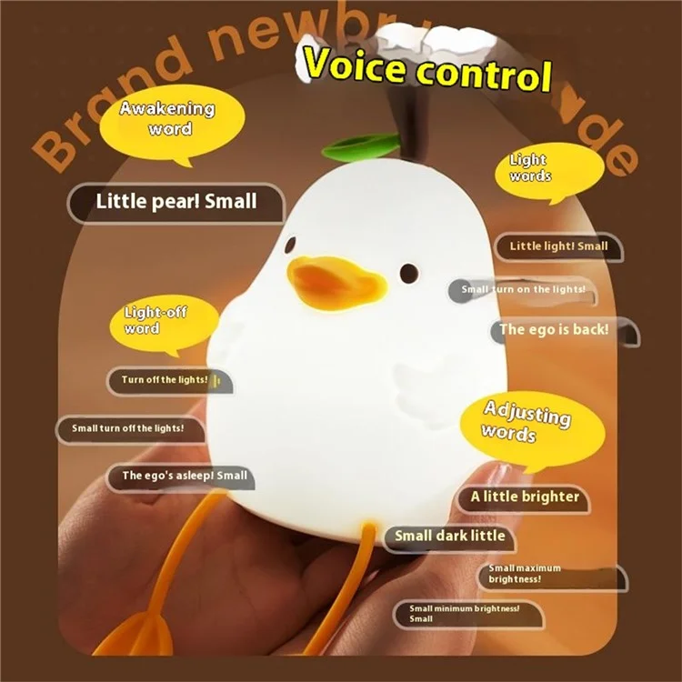 Niedliche Ente Birne Nachtlicht für Kinder Smart Voice Control Silikon Lampe USB wiederaufladbar Schlafzimmer Dekoration