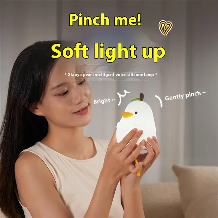 Niedliche Ente Birne Nachtlicht für Kinder Smart Voice Control Silikon Lampe USB wiederaufladbar Schlafzimmer Dekoration