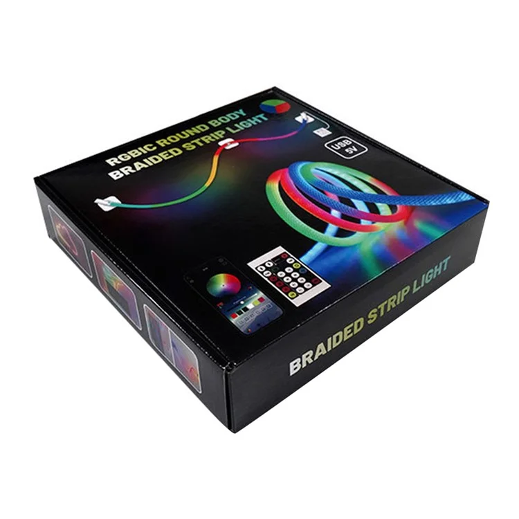 Faixa de luz flexível de LED RGB redonda trançada de 2 m com controle de aplicativo inteligente, luz ambiente de néon