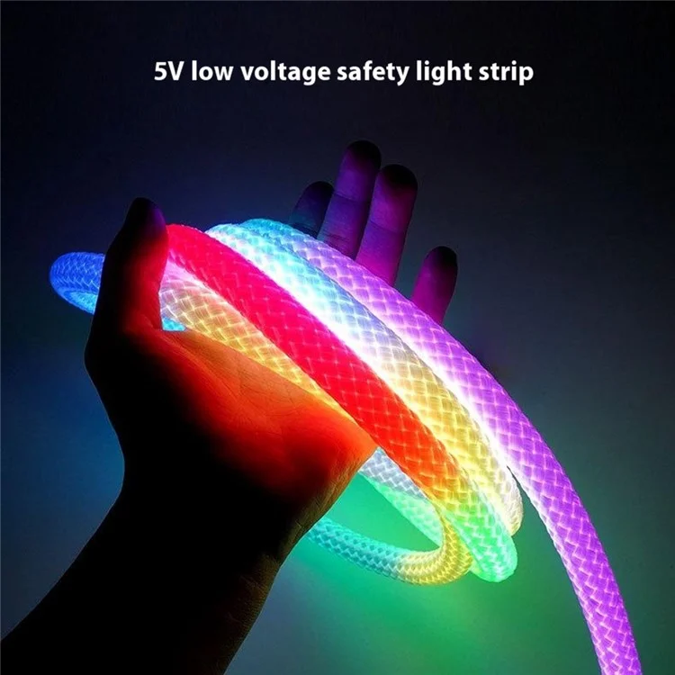 Faixa de luz flexível de LED RGB redonda trançada de 2 m com controle de aplicativo inteligente, luz ambiente de néon