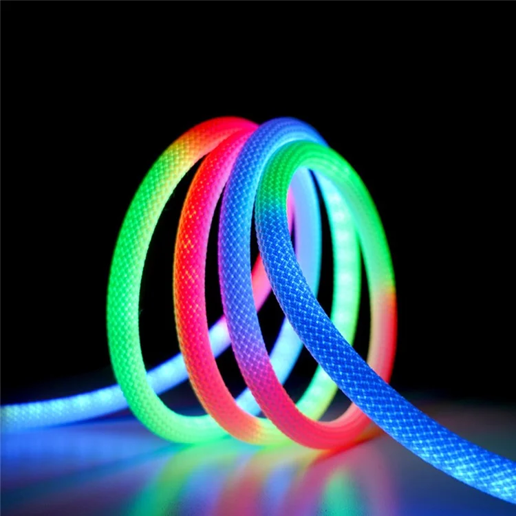 Faixa de luz flexível de LED RGB redonda trançada de 2 m com controle de aplicativo inteligente, luz ambiente de néon