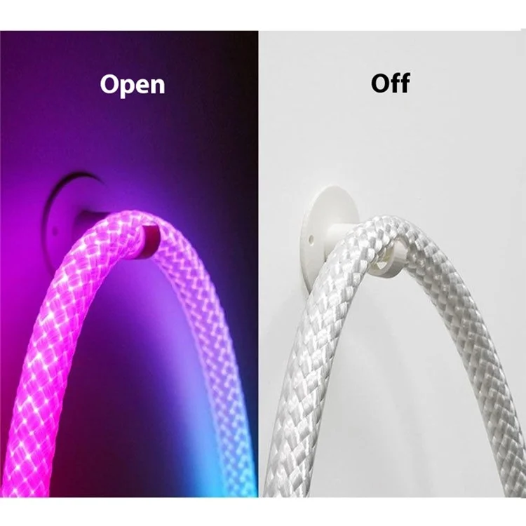 Faixa de luz flexível de LED RGB redonda trançada de 2 m com controle de aplicativo inteligente, luz ambiente de néon
