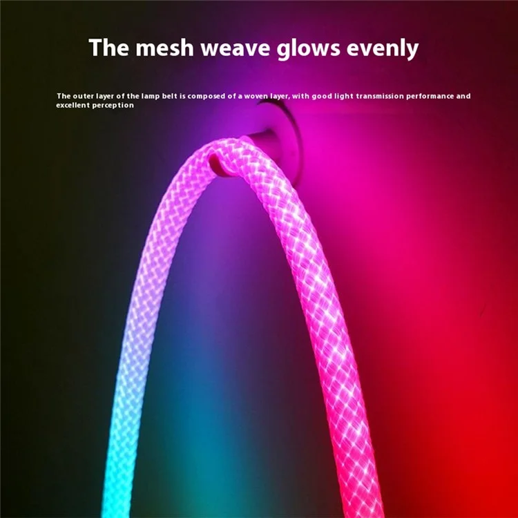 Faixa de luz LED RGB redonda entrançada de 5m, controle inteligente via aplicativo, luz ambiente flexível e de néon
