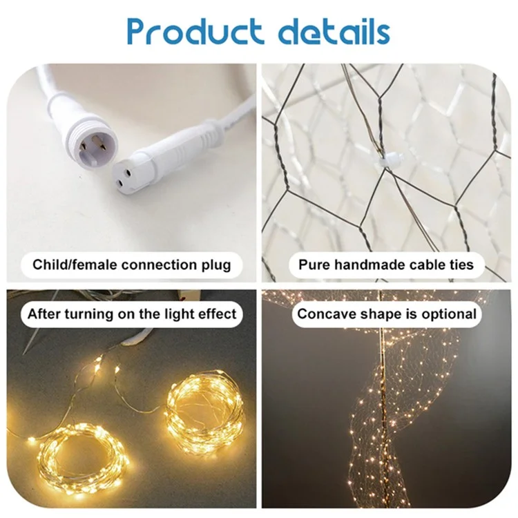 10m 600 LED Malla Flash Luz de Cuerda Alambre de Hierro Luces de Red Jardín Fiesta Festiva Decoración (Enchufe de la UE) - Luz Cálida