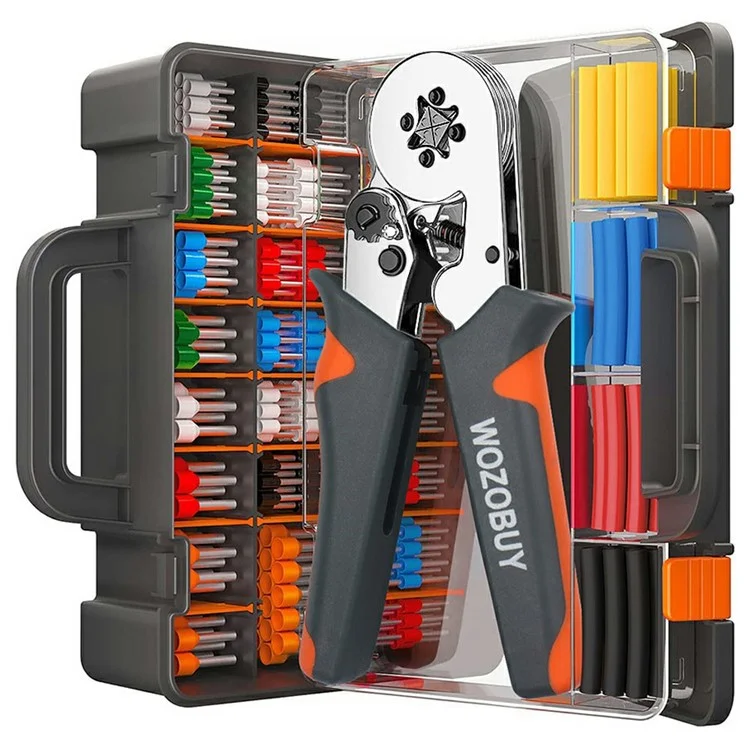 Alicates de crimpado de casquillos HSC8 6-4A con 1200 piezas terminales y kit de reparación eléctrica de conectores de cable