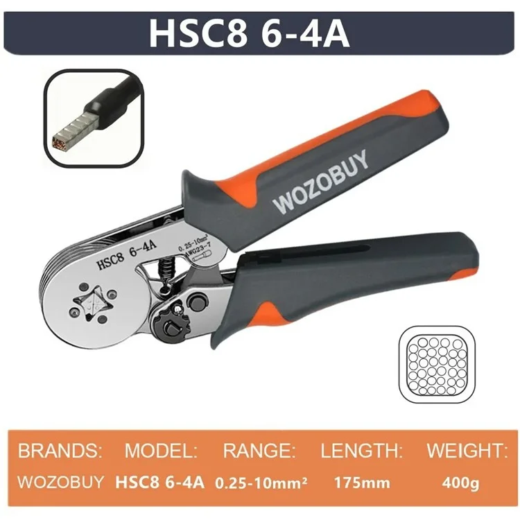 Alicates de crimpado de casquillos HSC8 6-4A con 1200 piezas terminales y kit de reparación eléctrica de conectores de cable
