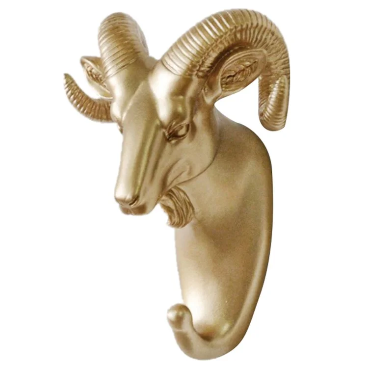 Goat Head Resin Hook Wall Art Jewelry Keys Scarf Bag Hanger Behind The Door Coat Rack - Gold