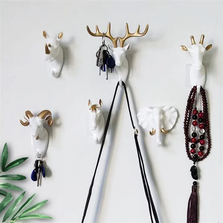 Goat Head Resin Hook Wall Art Jewelry Keys Scarf Bag Hanger Behind The Door Coat Rack - Gold