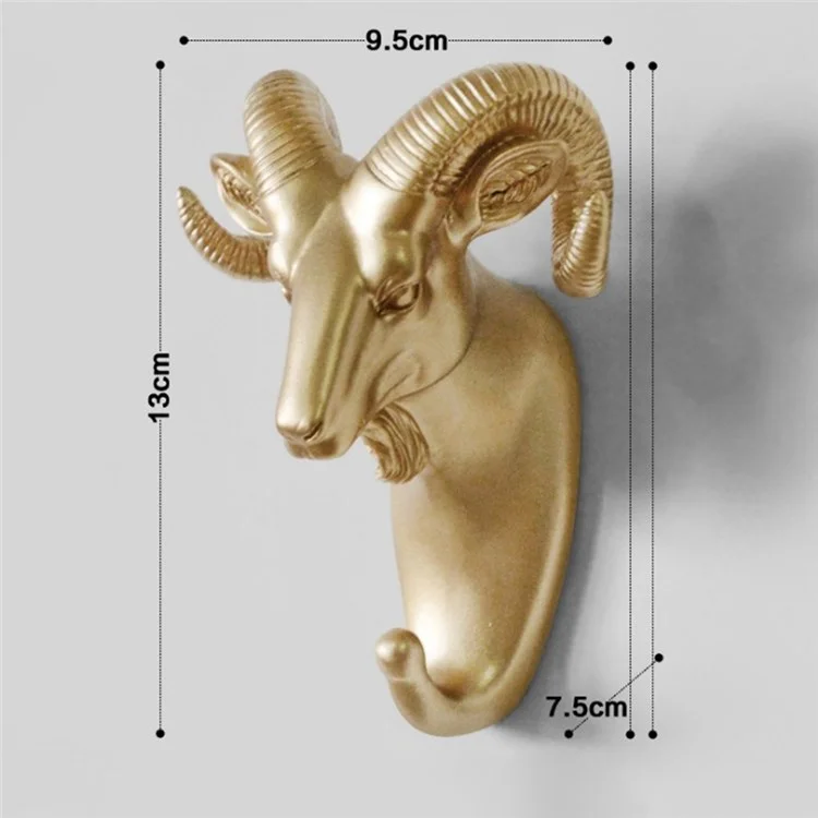 Goat Head Resin Hook Wall Art Jewelry Keys Scarf Bag Hanger Behind The Door Coat Rack - Gold