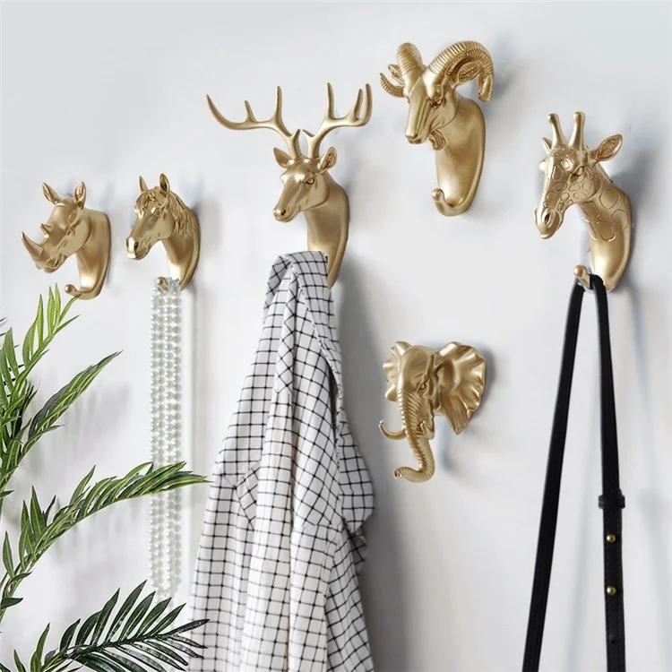Goat Head Resin Hook Wall Art Jewelry Keys Scarf Bag Hanger Behind The Door Coat Rack - Gold