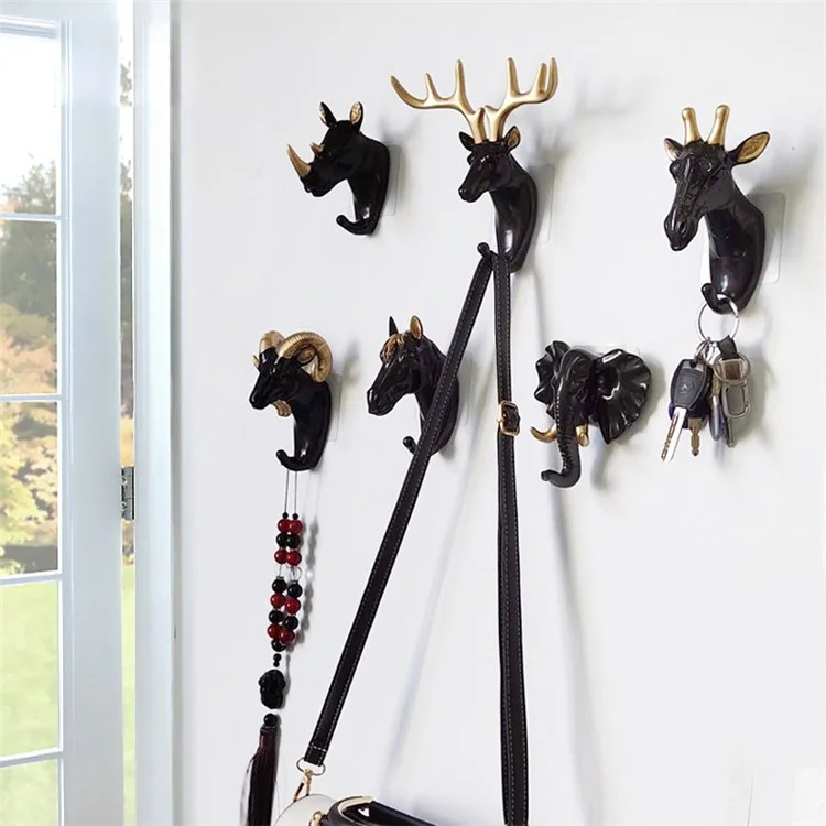 Goat Head Resin Hook Wall Art Jewelry Keys Scarf Bag Hanger Behind The Door Coat Rack - Gold