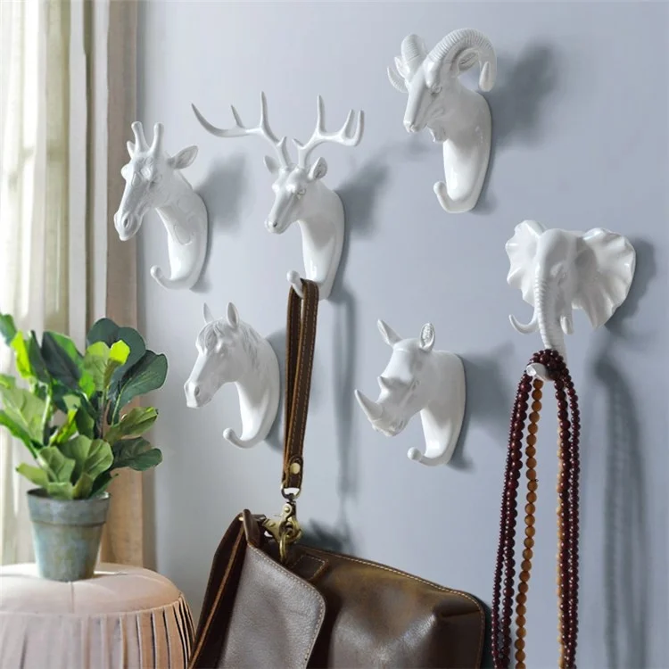 Goat Head Resin Hook Wall Art Jewelry Keys Scarf Bag Hanger Behind The Door Coat Rack - Gold