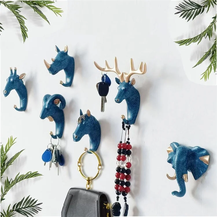 Goat Head Resin Hook Wall Art Jewelry Keys Scarf Bag Hanger Behind The Door Coat Rack - Gold
