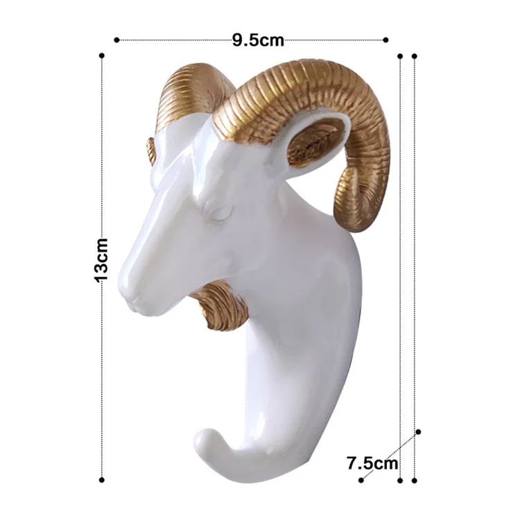 Goat Head Resin Hook Wall Art Jewelry Keys Scarf Bag Hanger Behind The Door Coat Rack - White/Gold