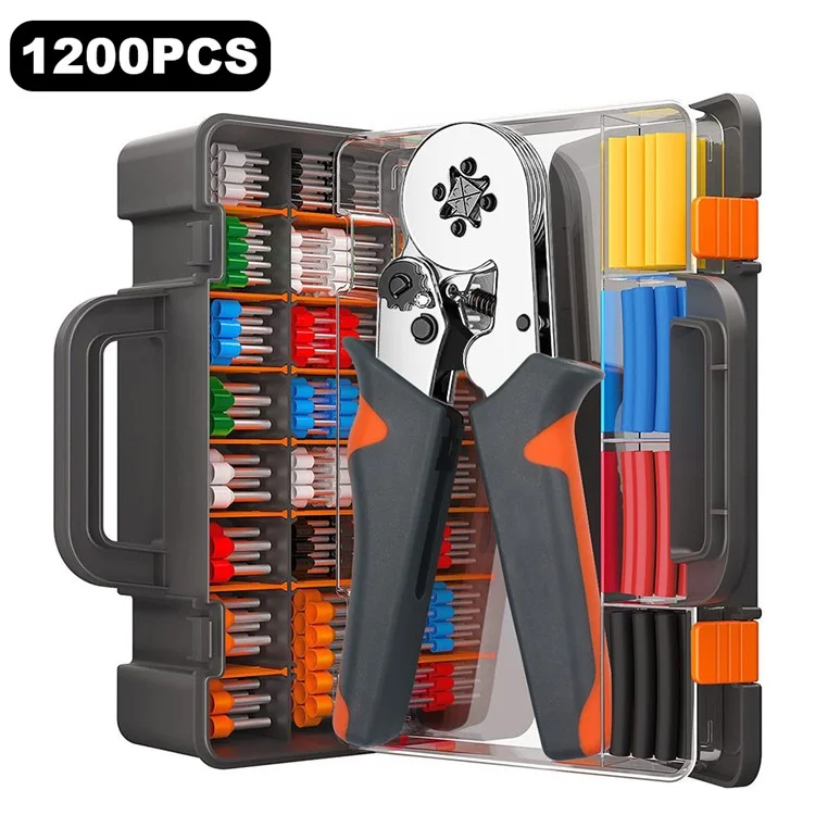 HSC8 6-6A Ferrule Crimping Pliers with 1200Pcs Terminals Wire Connector Electrical Repair Kit