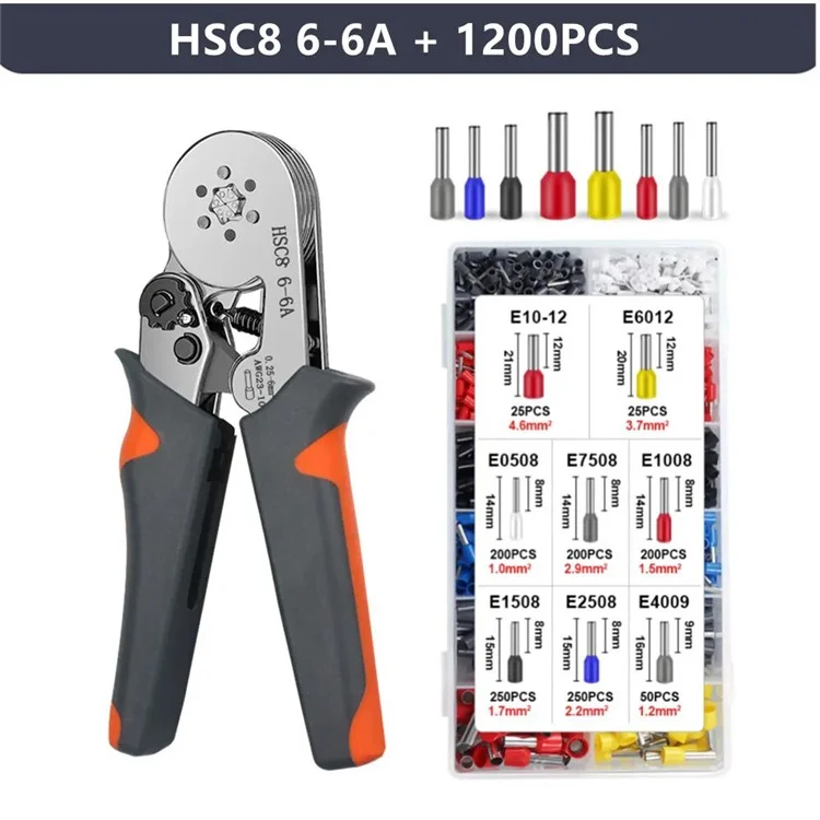HSC8 6-6A Ferrule Crimping Pliers with 1200Pcs Terminals Wire Connector Electrical Repair Kit