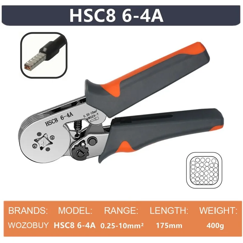 Alicates de crimpado de casquillos HSC8 6-4A con 400 piezas de terminales y kit de reparación eléctrica de conectores de cables.