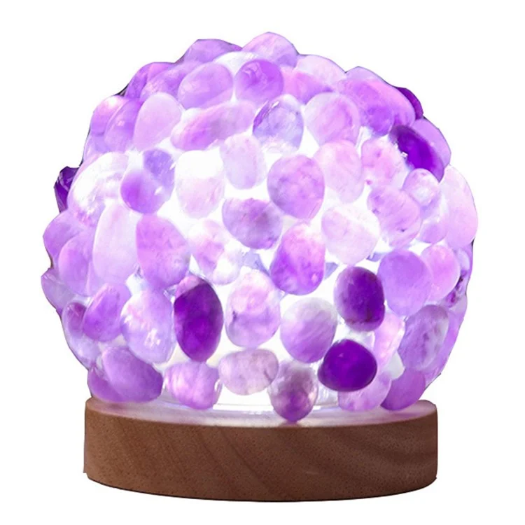 Lampe de table à boule de cristal d'améthyste naturelle avec protection oculaire pour la chambre à coucher et la décoration de chevet