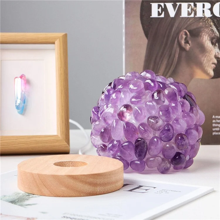 Lampe de table à boule de cristal d'améthyste naturelle avec protection oculaire pour la chambre à coucher et la décoration de chevet