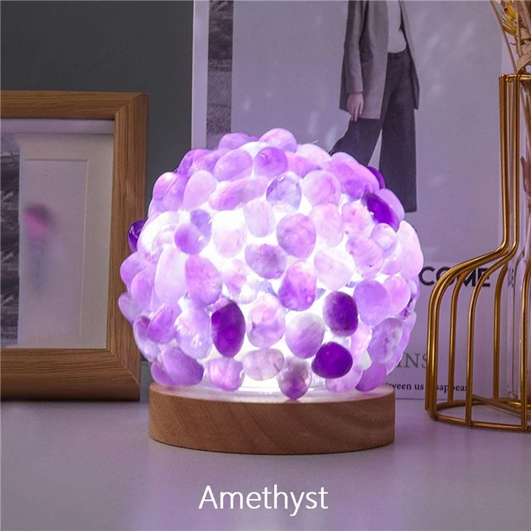 Lampe de table à boule de cristal d'améthyste naturelle avec protection oculaire pour la chambre à coucher et la décoration de chevet
