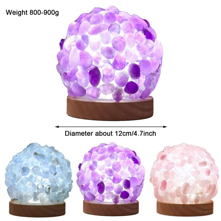 Lampe de table à boule de cristal d'améthyste naturelle avec protection oculaire pour la chambre à coucher et la décoration de chevet