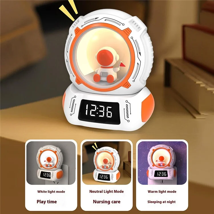 Lampada da comodino LED con timer, display orologio, ricaricabile e ruotabile.