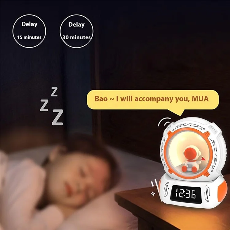Lampada da comodino LED con timer, display orologio, ricaricabile e ruotabile.