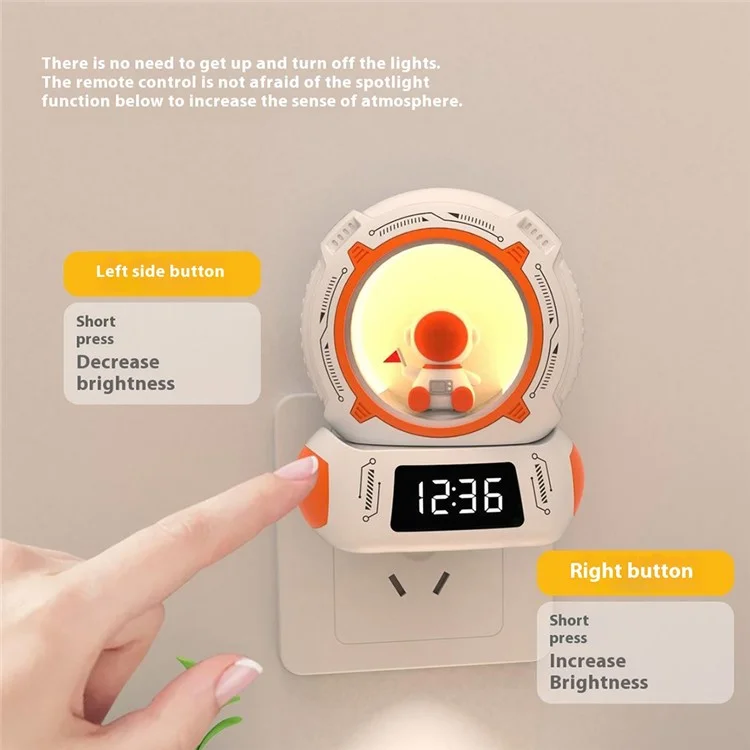 Lampada da comodino LED con timer, display orologio, ricaricabile e ruotabile.