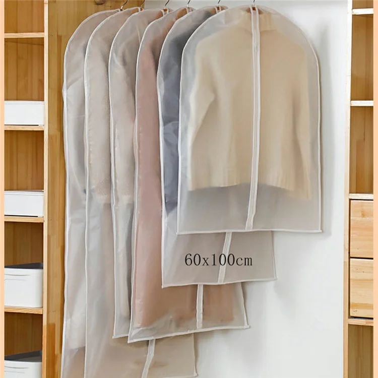 2 Housses de vêtements pour suspension 60x100cm en PEVA, Protection anti-poussière pour manteau, pull, veste - Blanc
