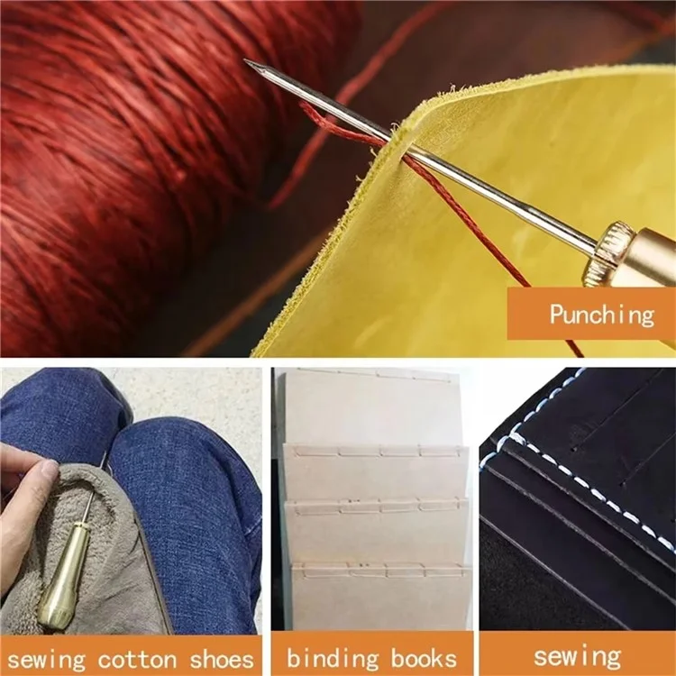 Conjunto de Agulha de Costura de Couro com Cabo de Cobre Ferramenta de Reparo de Costura Manual para Sapatos, Lona, Barraca, Artesanato de Couro