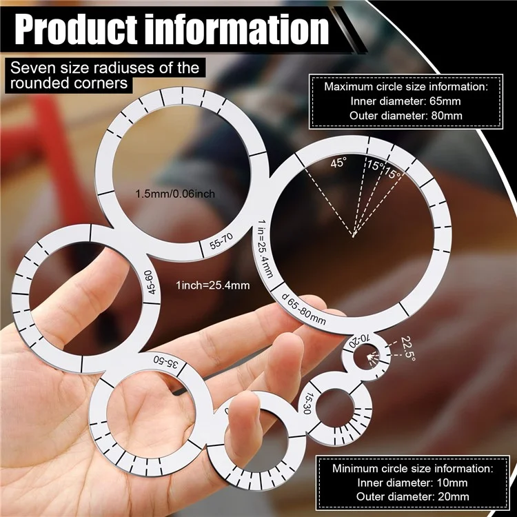 Stainless Steel Corner Radius Template Arc Ruler DIY Leather Craft Tool Pattern Making Drawing Guide