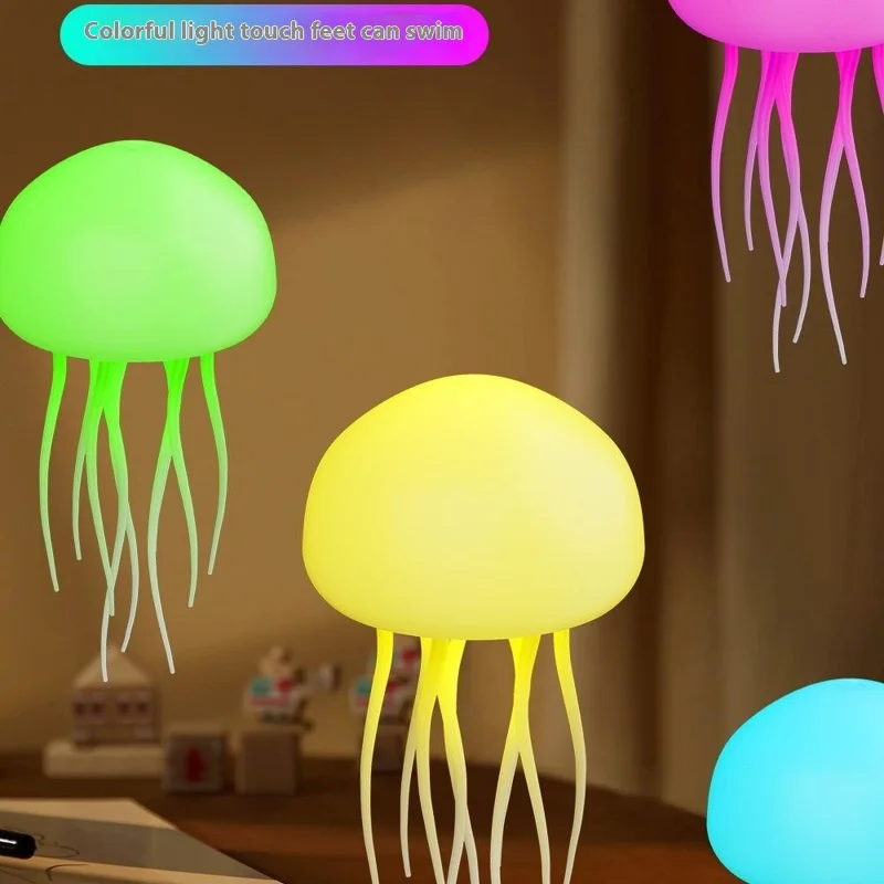 Smart Color-Changing Sound-Activated Jellyfish Lamp Floating Tentacles Creative Mood Sensor Night Light with Plastic Base