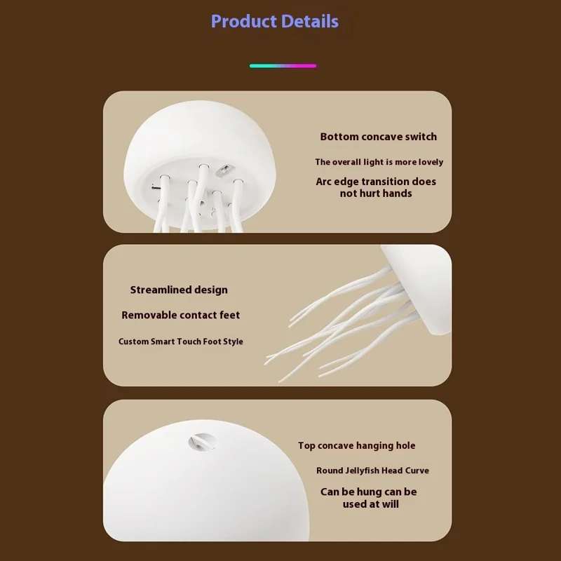 Smart Color-Changing Sound-Activated Jellyfish Lamp Floating Tentacles Creative Mood Sensor Night Light with Plastic Base