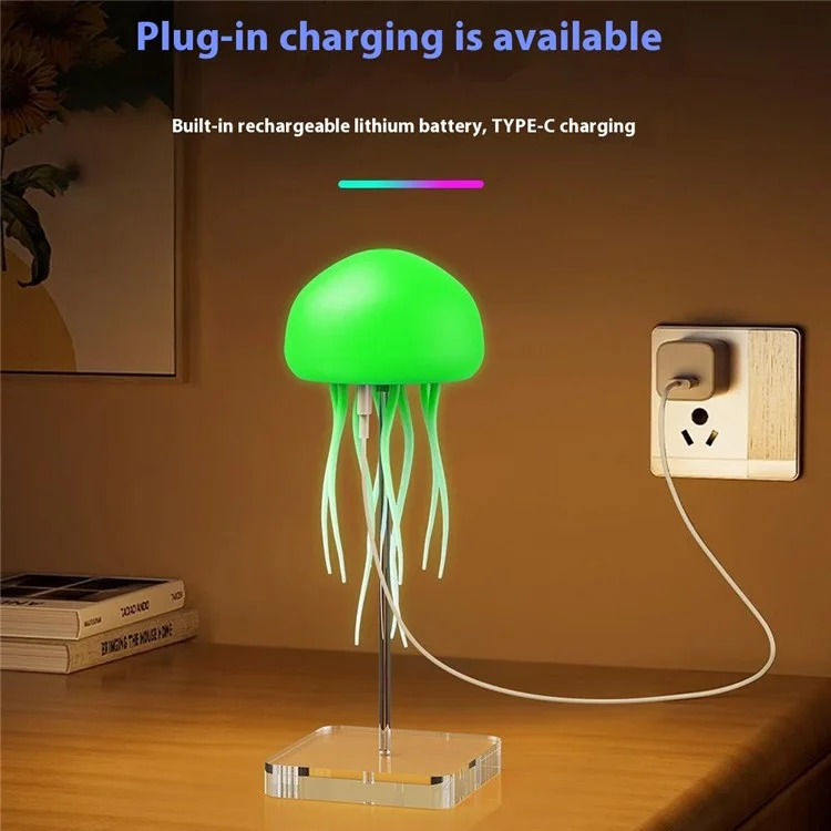 Smarte Farbwechsel Sound-aktivierte Quallen Lampe mit schwimmenden Tentakeln Kreative Stimmungs-Sensor Nachtlicht mit Acryl-Sockel