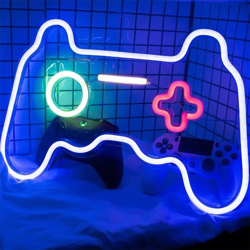 Lámpara de neón de 41x28 cm con diseño de mando de videojuego para decoración de habitación de juegos, ambiente juvenil y dormitorio de chicos