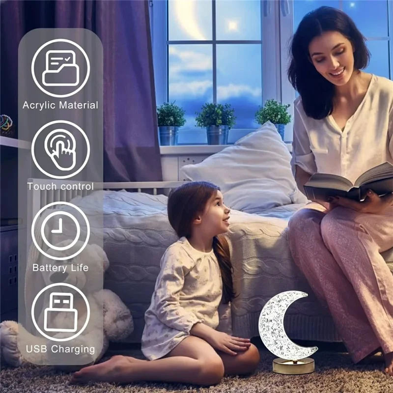 Bedroom Nightstand Table Lamp Touch Control 3 Color Modes Rechargeable Ambient Light - Round