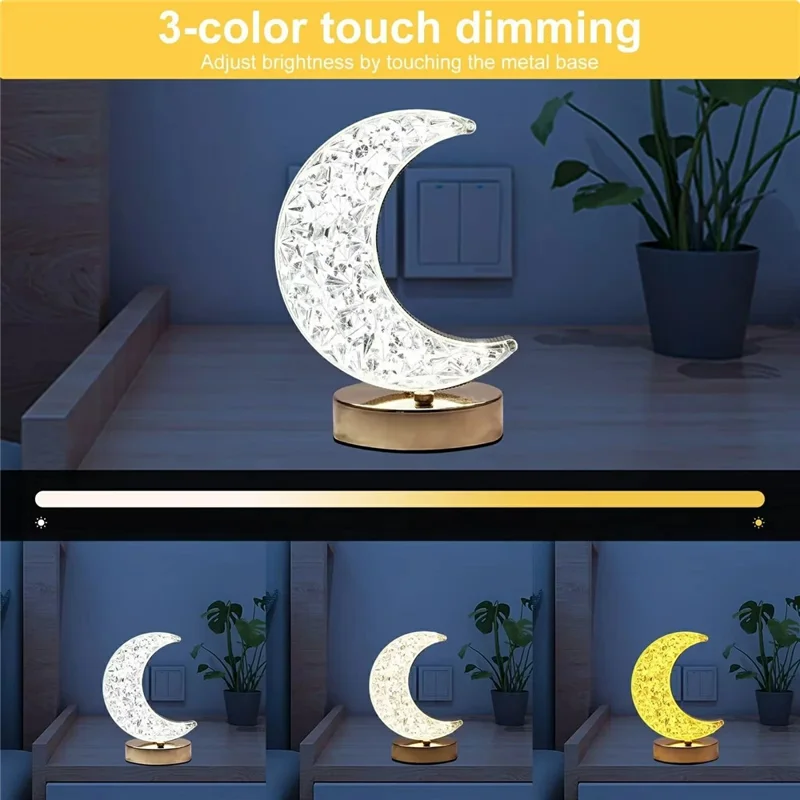 Bedroom Nightstand Table Lamp Touch Control 3 Color Modes Rechargeable Ambient Light - Round