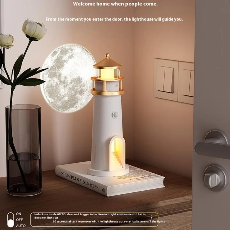 Moonlight Lighthouse Projector Lamp For Bedroom Desktop Bedside Ambient Night Light - BT Speaker Type