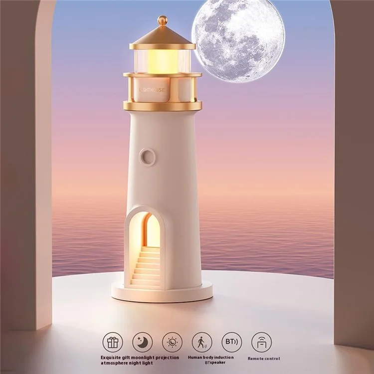 Moonlight Lighthouse Projector Lamp For Bedroom Desktop Bedside  Ambient Night Light - Motion Sensor Type