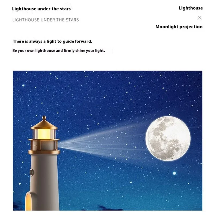 Moonlight Lighthouse Projector Lamp For Bedroom Desktop Bedside  Ambient Night Light - Motion Sensor Type