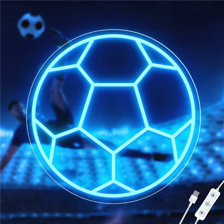 Неоновая LED-вывеска в виде футбольного мяча для декора стен, работающая от USB, спортивный атмосферный светильник, 32x32 см