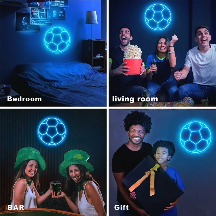 Неоновая LED-вывеска в виде футбольного мяча для декора стен, работающая от USB, спортивный атмосферный светильник, 32x32 см