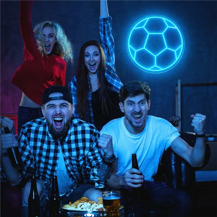 Неоновая LED-вывеска в виде футбольного мяча для декора стен, работающая от USB, спортивный атмосферный светильник, 32x32 см